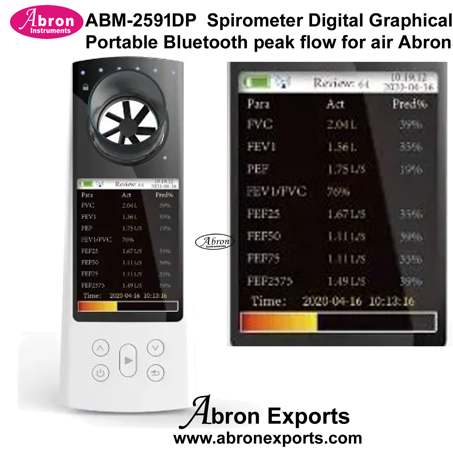 Spirometer Digital Graphical Portable Bluetooth Peak Flow for Air Flowm Blowing Pressure Mouth Piece Respirometer Abron